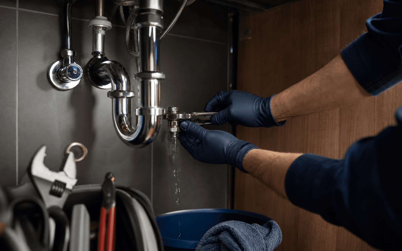 Emergency Plumbing technician at work
